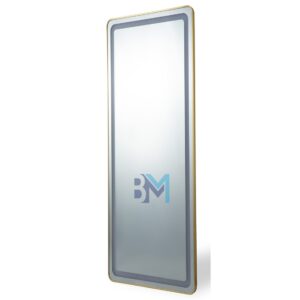 Espejo rectangular con marco dorado mate de aluminio y luz