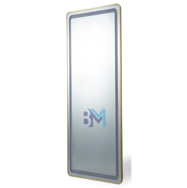 Espejo rectangular con marco dorado mate de aluminio y luz