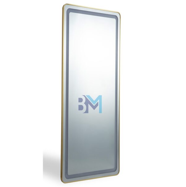 Espejo rectangular con marco dorado mate de aluminio y luz - Imagen 4