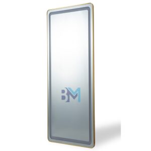 Espejo rectangular con marco dorado brillante de acero y luz led