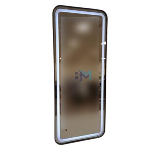 Espejo rectangular con marco negro brillante de acero y luz led