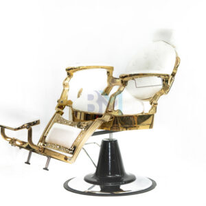 Sillón de barbería vintage blanco y dorado