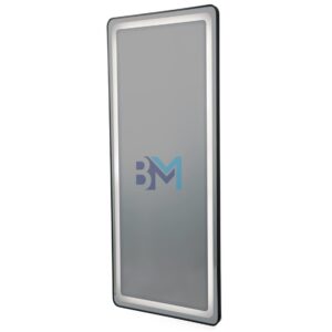 Espejo rectangular con marco dorado mate de aluminio y luz led