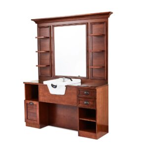 Espejo tocador marrón con lavacabezas