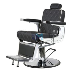 Sillón de barbería estilo clásico negro y plata