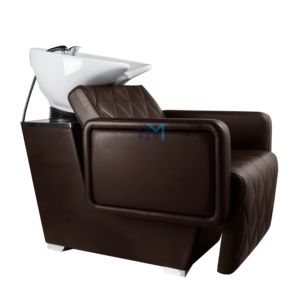 Lavacabezas marrón con respaldo y asiento ergonómico