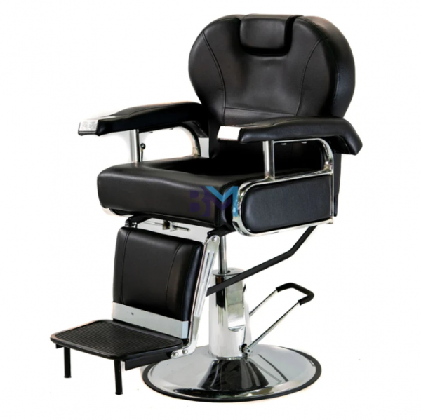 Sillón de barbería clásico negro y plata