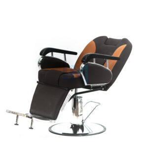 Sillón de barbería clásico negro, marrón y plata