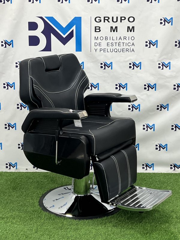 Sillón de barbería clásico negro y plata - Imagen 6