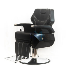 Sillón de barbería clásico negro y plata