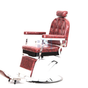 Sillón de barbería vintage rojo y plata