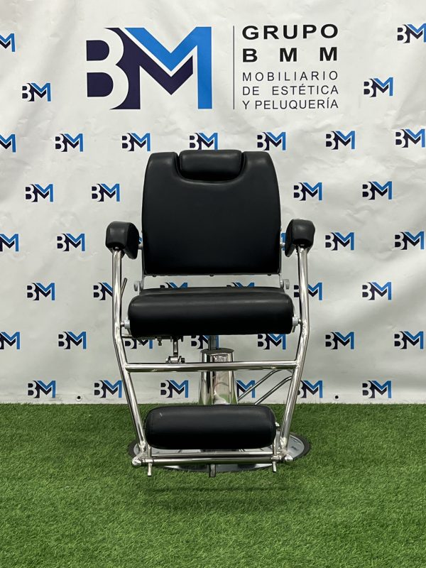 Sillón de barbería clasico negro y plata - Imagen 6