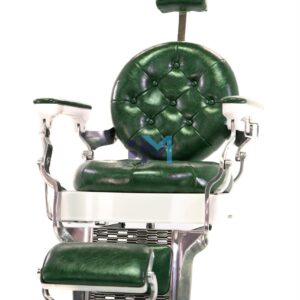 Sillón de barbería vintage verde y blanco