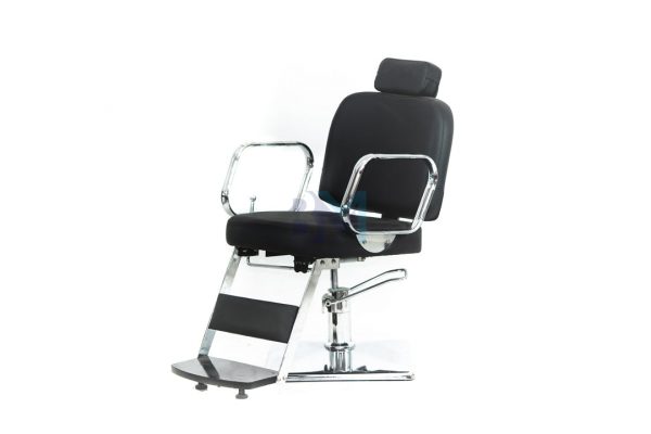 Sillón de barbería clásico negro y plata