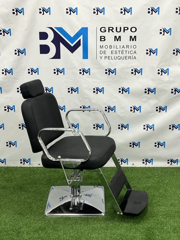 Sillón de barbería clásico negro y plata - Imagen 6