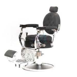 Sillón de barbería vintage negro y plata