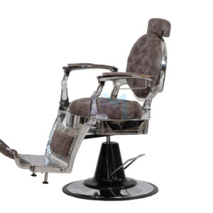 Sillón de barbería vintage marrón y plata