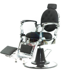 Sillón de barbería vintage negro y plata