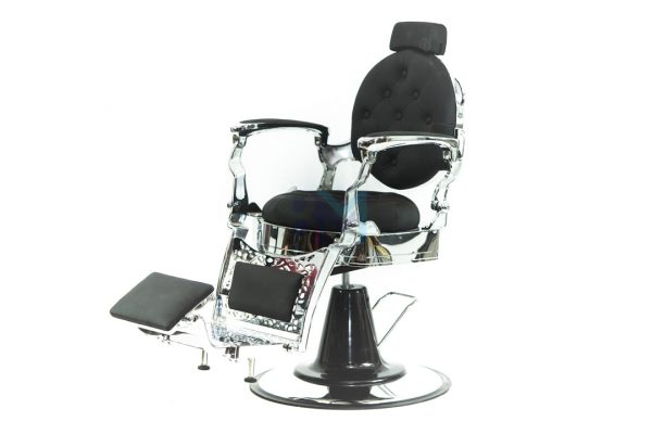 Sillón de barbería vintage negro y plata