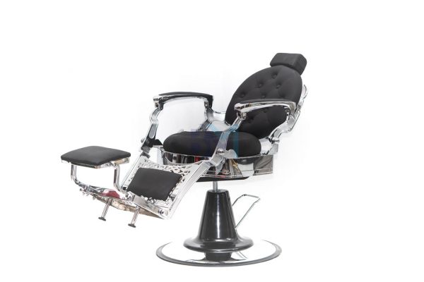 Sillón de barbería vintage negro y plata - Imagen 3