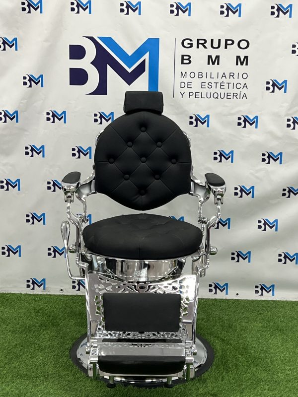 Sillón de barbería vintage negro y plata - Imagen 5