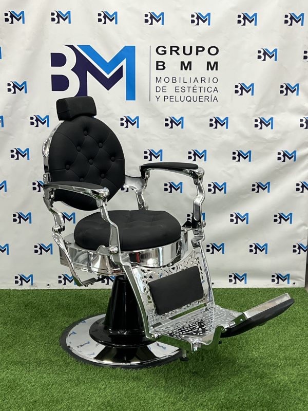 Sillón de barbería vintage negro y plata - Imagen 6