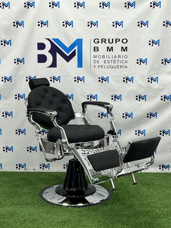 Sillón de barbería vintage negro y plata - Imagen 7