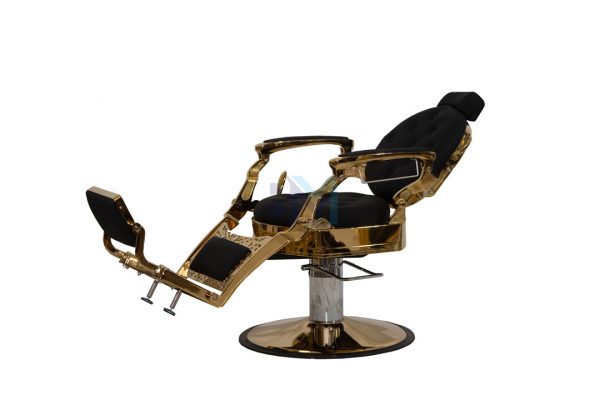 Sillón de barbería vintage negro y dorado - Imagen 4