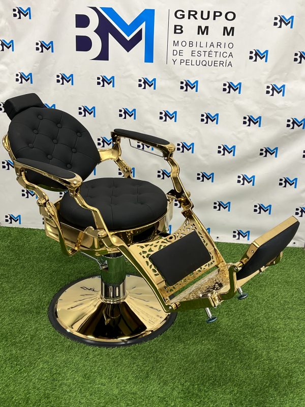 Sillón de barbería vintage negro y dorado - Imagen 7