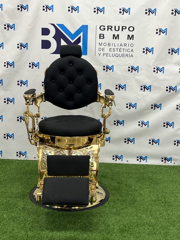 Sillón de barbería vintage negro y dorado - Imagen 6