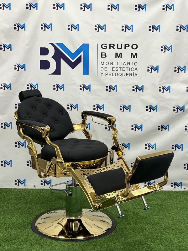 Sillón de barbería vintage negro y dorado - Imagen 9