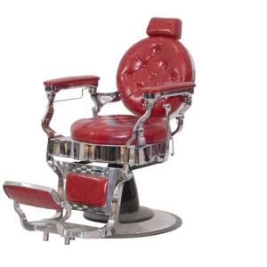 Sillón de barbería vintage rojo y plata