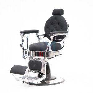 Sillón de barbería vintage negro y plata