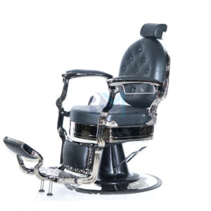 Sillón de barbería vintage negro y plata