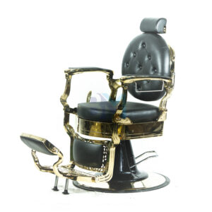 Sillón de barbería vintage negro y dorado