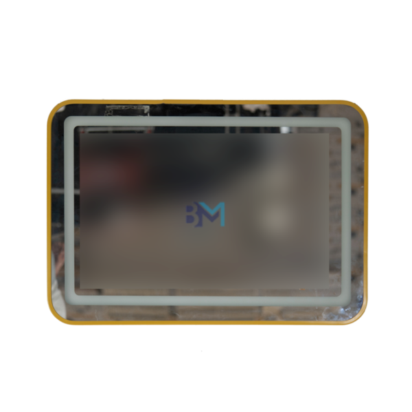 Espejo rectangular con marco dorado y luz led