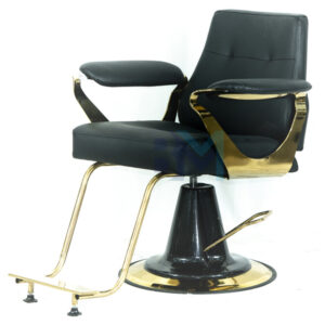 Silla de peluquería en polipiel color negro con apoyabrazos dorados