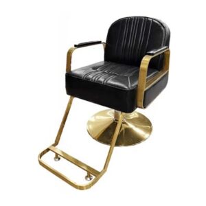 Silla de peluquería en polipiel color negro con apoyabrazos dorados