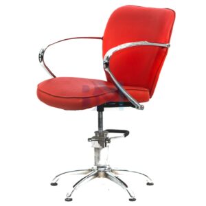 Silla de peluquería en polipiel color rojo con apoyabrazos cromados