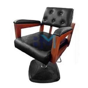 Silla de peluquería en polipiel color negro con apoyabrazos de madera