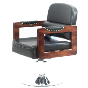 Silla de peluquería en polipiel color negro con apoyabrazos de madera