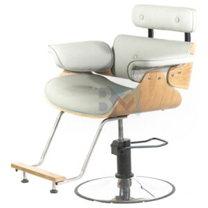 Silla de peluquería en polipiel color gris con madera
