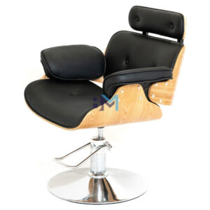 Silla de peluquería en polipiel color negro con madera