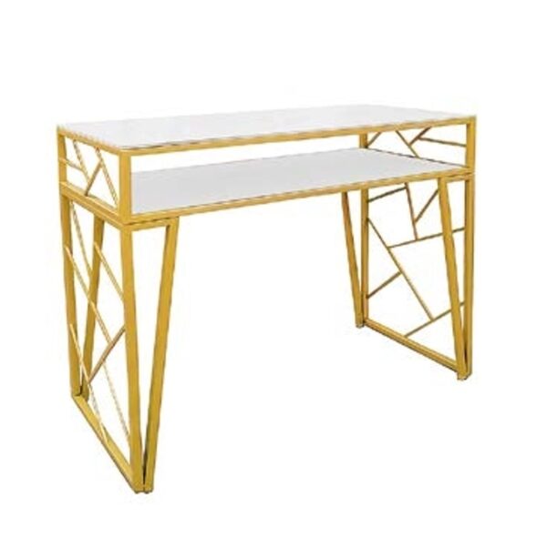Mesa de manicura individual de metal dorado con tope de porcelana tipo mármol - Imagen 2
