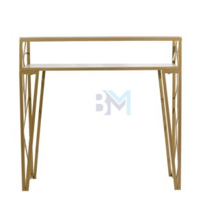 Mesa de manicura individual de metal dorado con tope de porcelana tipo mármol