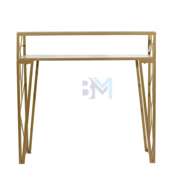 Mesa de manicura individual de metal dorado con tope de porcelana tipo mármol
