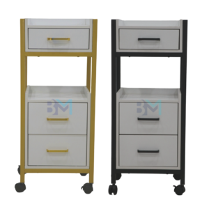 Carrito auxiliar blanco con dorado o negro de madera con cajoneras