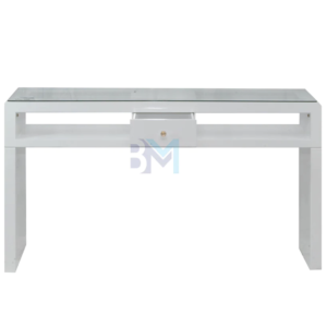 Mesa de manicura doble blanca con tope de cristal y cajonera