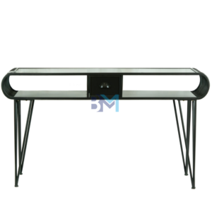 Mesa de manicura doble de metal negro con tope de cristal y cajonera