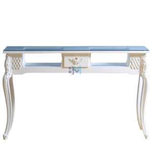 Mesa de manicura vintage doble con tope de cristal y cajonera